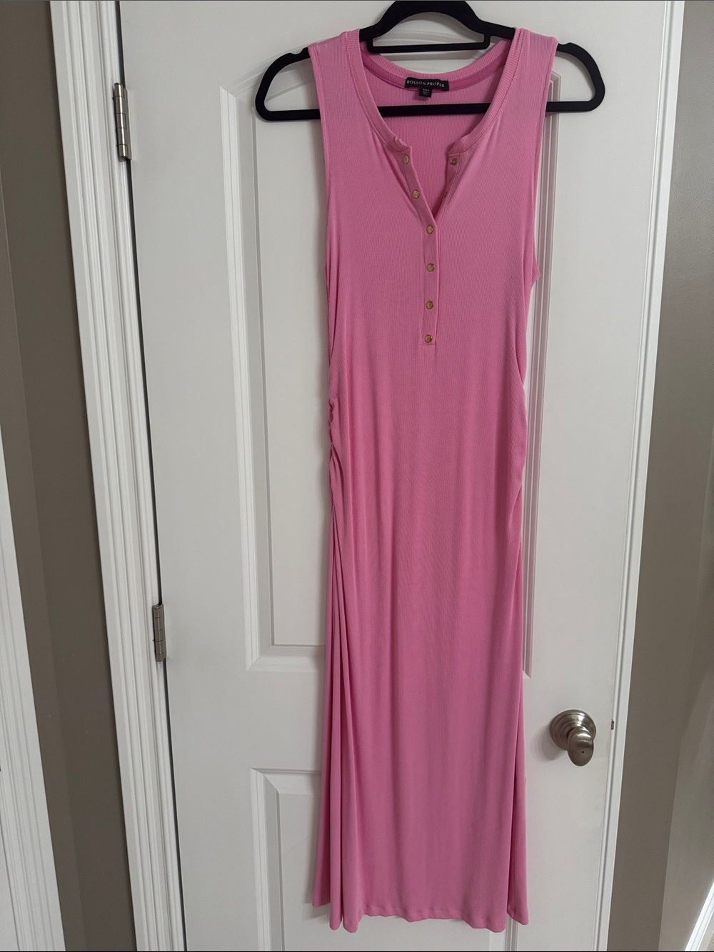 Boston Proper Pink Sleeveless Maxi Dress with Henley Buttons